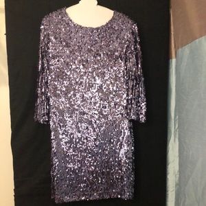 NWOT Karlie Purple Sequin Dress 3/4 Sleeve LARGE